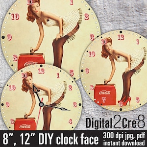 Coca Cola Clock Face - 12&quot; and 8&quot; Digital Downloads - DIY - Printable Image - Iron On Transfer - Wall Decor - Crafts - jpg+pdf