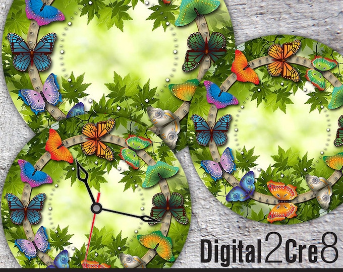 Butterfly Large Clock Face - 12" and 8" Digital Downloads - DIY - Printable Image - Iron On Transfer - Wall Decor - Crafts - jpg and pdf