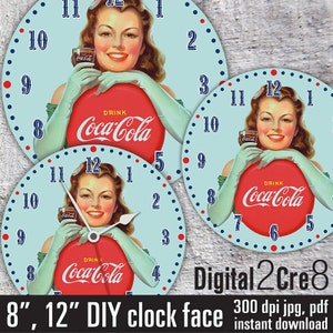Coca Cola Clock Face - 12&quot; and 8&quot; Digital Downloads - DIY - Printable Image - Iron On Transfer - Wall Decor - Crafts - jpg+pdf
