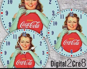 Coca Cola Clock Face - 12" and 8" Digital Downloads - DIY - Printable Image - Iron On Transfer - Wall Decor - Crafts - jpg+pdf