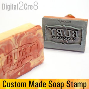 Personalized soap stamp to imprint custom logo or graphic. Crisp and Clear, sharp edges, durable hardwood handle. image 3