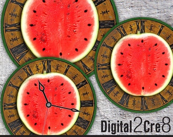 Watermelon style Large Clock Face - 12" and 8" Digital Downloads - DIY - Printable Image - Iron On Transfer - Wall Decor - Crafts - jpg+pdf