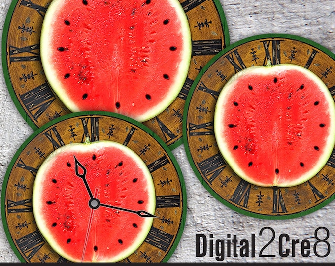 Watermelon style Large Clock Face - 12" and 8" Digital Downloads - DIY - Printable Image - Iron On Transfer - Wall Decor - Crafts - jpg+pdf