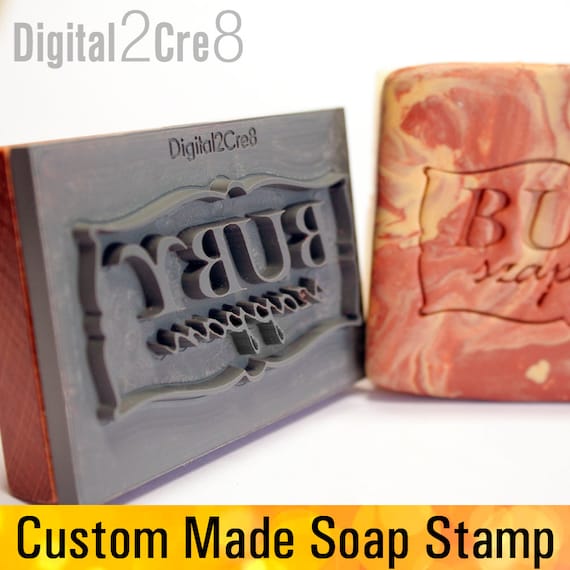 Personalized Soap Stamp to Imprint Custom Logo or Graphic. Crisp and Clear,  Sharp Edges, Durable Hardwood Handle. 