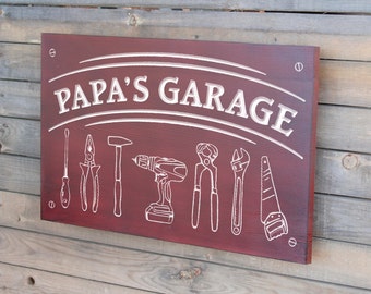 Papas Garage - Garage Zeichen - Geschenke für ihn - Geschenke für Papa - Geschenke für Opa - Geschenke für Mann - benutzerdefinierte Zeichen - Workshop Zeichen