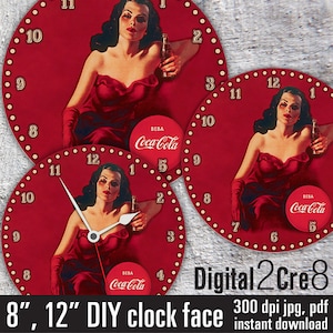 Coca Cola Clock Face - 12&quot; and 8&quot; Digital Downloads - DIY - Printable Image - Iron On Transfer - Wall Decor - Crafts - jpg+pdf