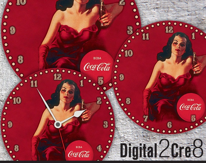 Coca Cola Clock Face - 12" and 8" Digital Downloads - DIY - Printable Image - Iron On Transfer - Wall Decor - Crafts - jpg+pdf