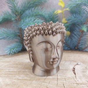 Buddha Mini Übertopf, Kopftopf Bronze