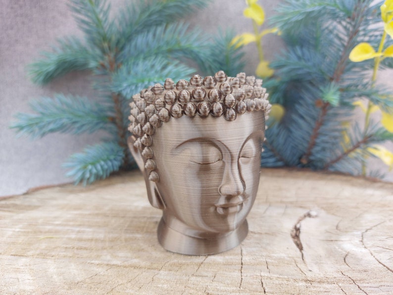 Buddha Mini Übertopf, Kopftopf Bronze