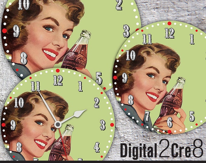 Coca Cola Clock Face - 12" and 8" Digital Downloads - DIY - Printable Image - Iron On Transfer - Wall Decor - Crafts - jpg+pdf