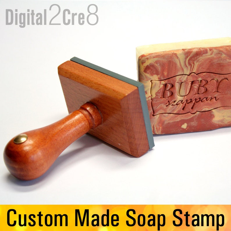 Personalized soap stamp to imprint custom logo or graphic. Crisp and Clear, sharp edges, durable hardwood handle. image 2