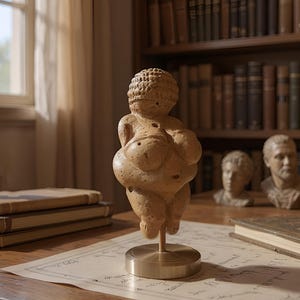 Side view Paleolithic fertility goddess figurine, hand painted resin
