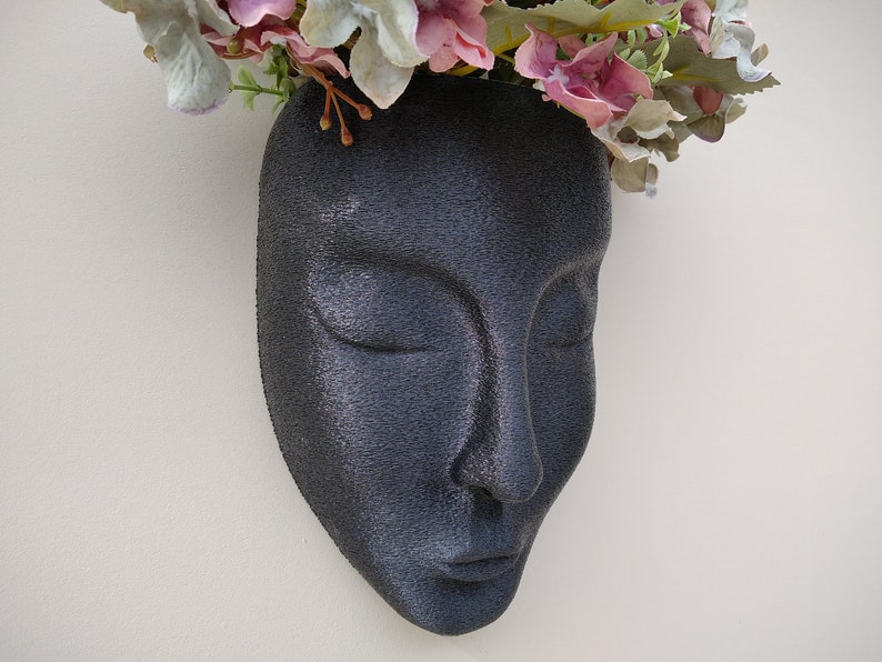 Face Planter, Head Wall Hanging Pot, Wall Art Black