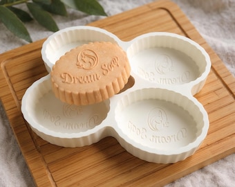 Custom Logo Soap Mold, Personalized Business Silicone Mould, 4 Cavity Oval Fluted Craft Supply, Pro Cold Process Melt Pour Bar Tool