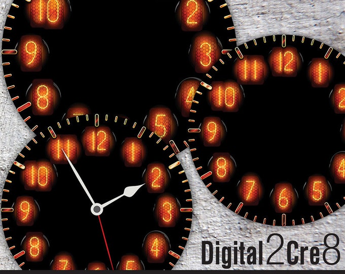 Nixie tube style Large Clock Face - 12" and 8" Digital Downloads - DIY - Printable Image - Iron On Transfer - Wall Decor - Crafts - jpg+pdf