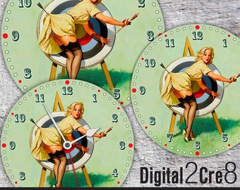 Pin-Up Girl vintage Clock Face - 12" and 8" Digital Downloads - DIY - Printable Image - Iron On Transfer - Wall Decor - Crafts - jpg+pdf