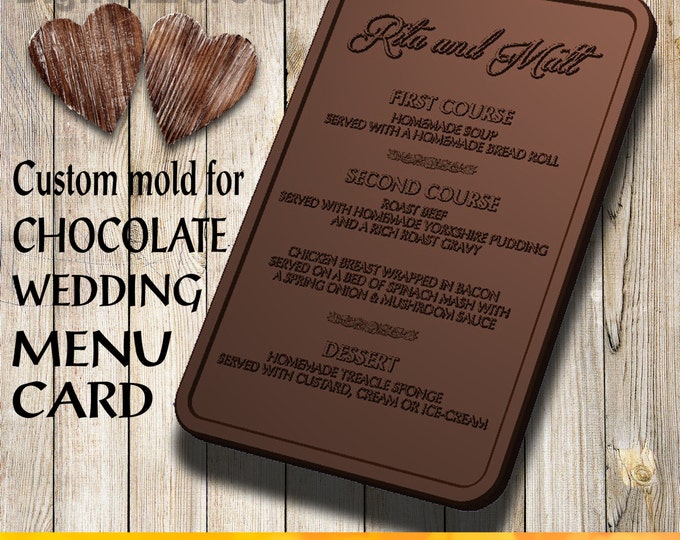 Chocolate menu card, chocolate mold, custom silicone mold for wedding menu card, personalized silicone mold, wedding chocolate, wedding cake