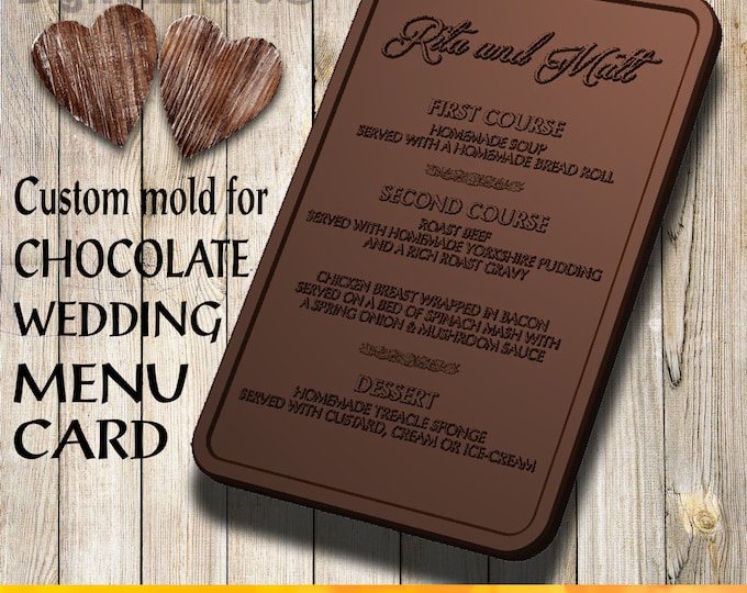 Chocolate menu card, chocolate mold, custom silicone mold for wedding menu card, personalized silicone mold, wedding chocolate, wedding cake