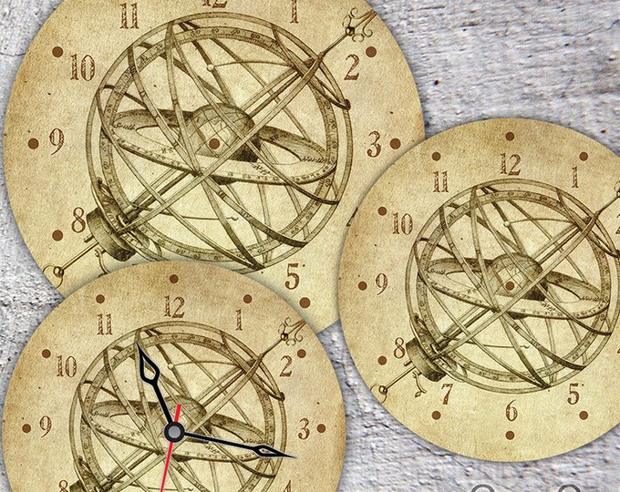 Antique Globe Large Clock Face - 12" and 8" Digital Downloads - DIY - Printable Image - Iron On Transfer - Wall Decor - Crafts - jpg pdf