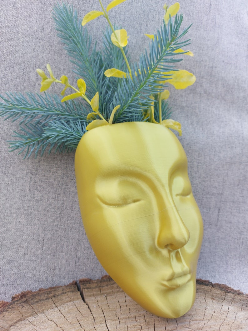 Face Planter, Head Wall Hanging Pot, Wall Art Gold