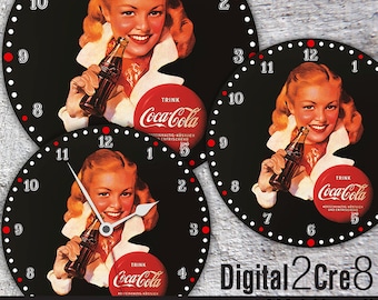 Coca Cola Clock Face - 12" et 8" Téléchargements numériques - DIY - Image imprimable - Fer sur transfert - Décoration murale - Artisanat - jpg + pdf