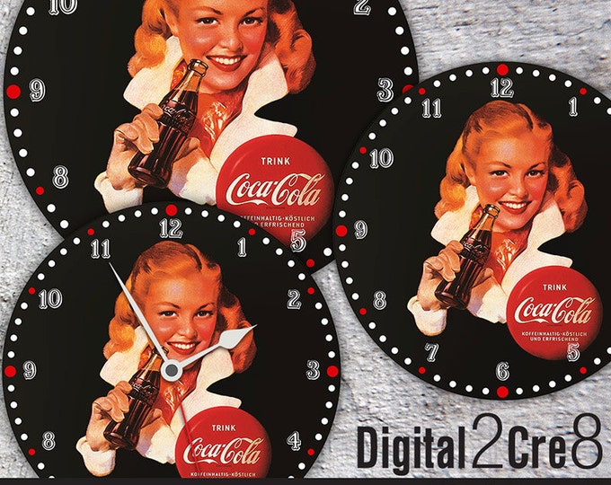 Coca Cola Clock Face - 12" and 8" Digital Downloads - DIY - Printable Image - Iron On Transfer - Wall Decor - Crafts - jpg+pdf