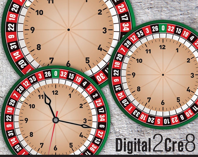 Roulette style Large Clock Face - 12" and 8" Digital Downloads - DIY - Printable Image - Iron On Transfer - Wall Decor - Crafts - jpg+pdf