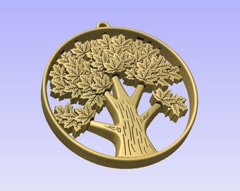 Tree Pendant STL 3D Model for CNC Carving, 3D Printing
