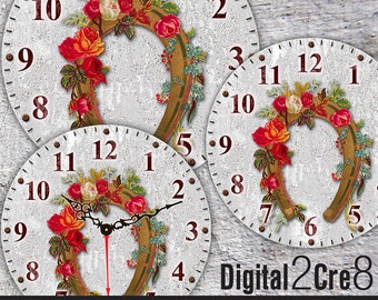 Vintage horseshoe style Clock Face - 12" and 8" Digital Downloads - DIY - Printable Image - Iron On Transfer - Wall Decor - Crafts - jpg+pdf