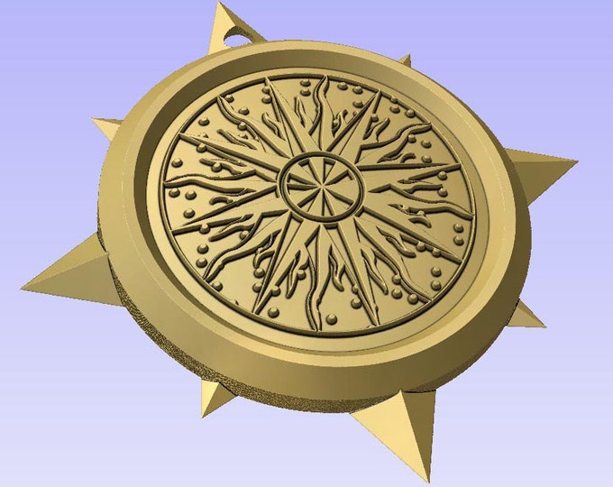 Stl 3d model of COMPASS SHAPED PENDANT or decoration for cnc carving vectric aspire cut3d artcam 3d printer.