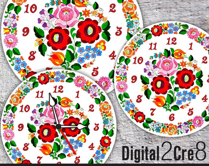 Clock face Traditional Hungarian Kalocsai folk art style  - Digital Downloads - DIY - Printable Image - Wall Decor - Crafts - jpg+pdf