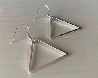 Simple Triangle Earrings | Geometric Modern Jewelry | Minimalist Dangle Drop Earring Hooks | Small Dainty | Boho Style | Silver Abstract