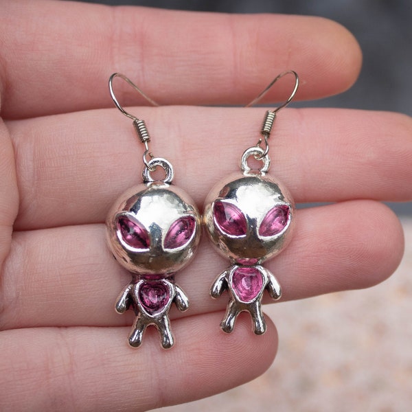 Alien Earrings UFO | Spooky Jewelry | Funky Jewellery | Mini Little | Pink | Kawaii | Fairy Kei | Cute Earring | Pastel Goth | Big Earrings