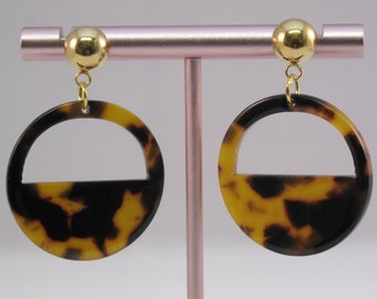Tortoise Shell Acetate Earrings | Big Acrylic Statement Earring | Gold Stud Hoops | Trendy Dangle | Jewelry | Resin Simple | Geometric Cute