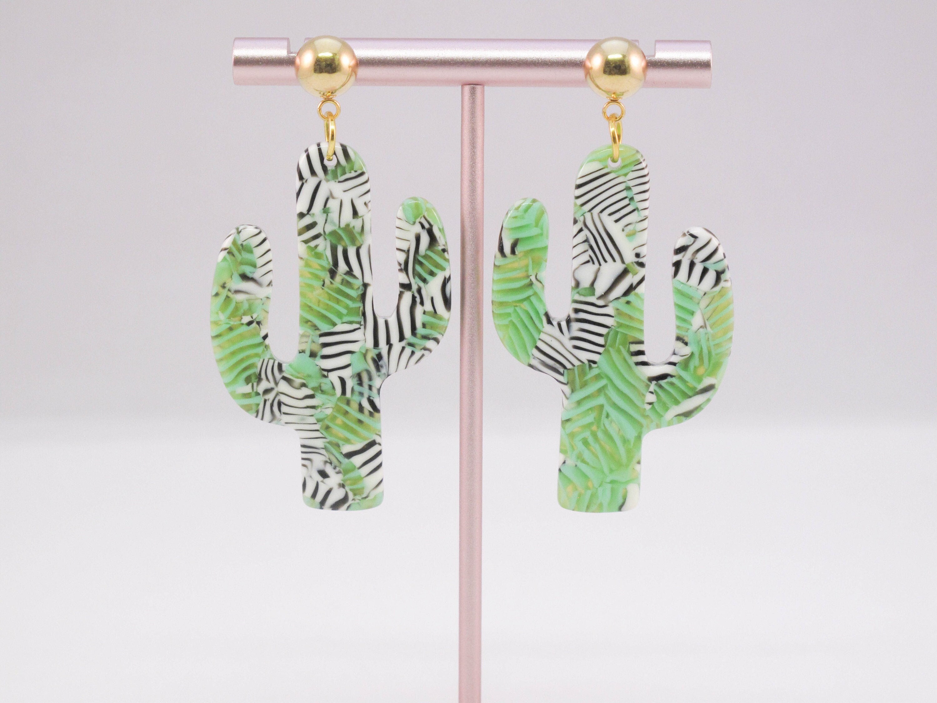 Giant Silver Cactus Earrings
