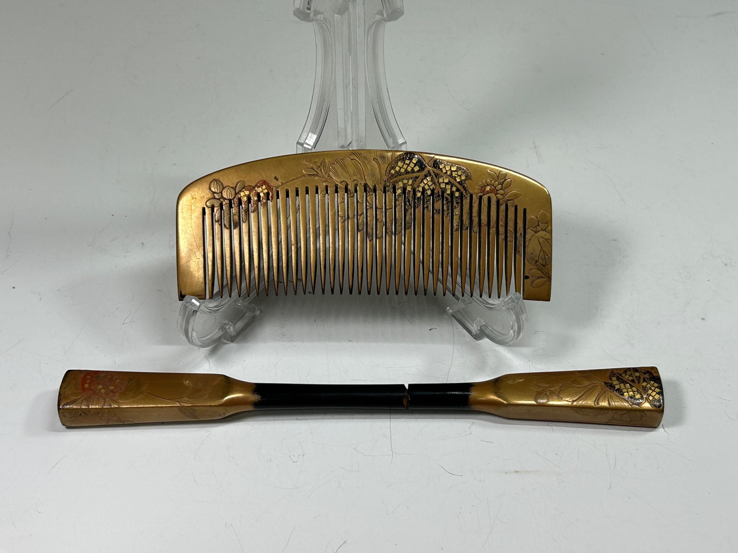 Kushi Kogai Kanzashi Japanese Antique hair accessories comb stick Makie in box