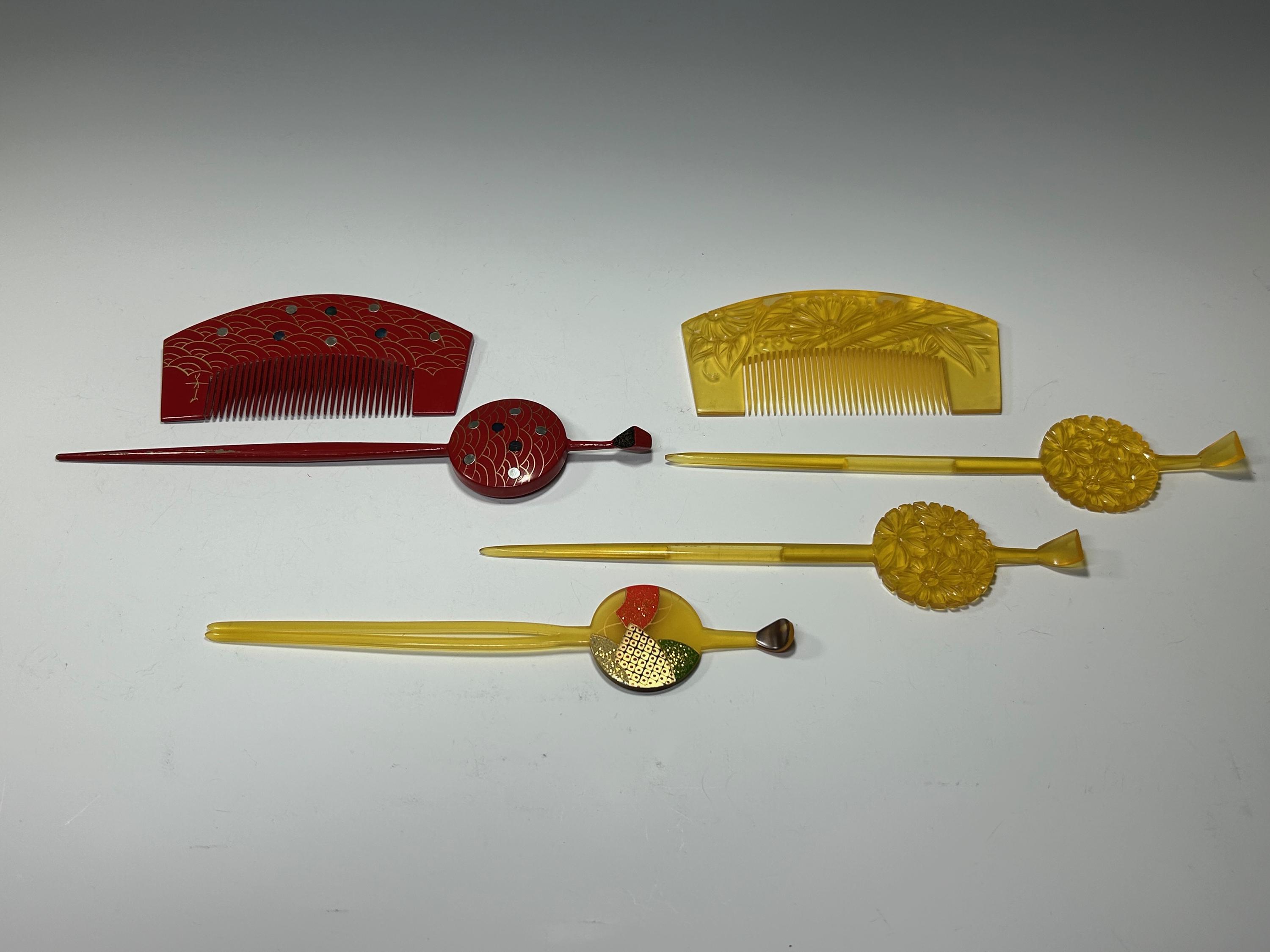 Hand Painted Japanese Kushi Horn Hair Comb & Leather Italian Case Antique Bird Antique Japanese Hair Comb Kushi - Etsy main image 4