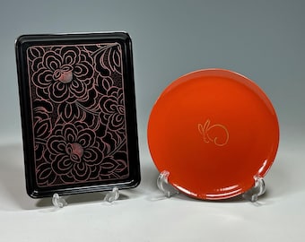 Japanese vintage lacquered wood tray 2x