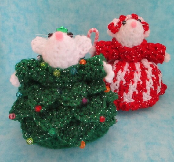 Crochet Christmas Tree And Candy Cane Mice Set Of 2 Holiday Decor Teacher Gift Table Decor Hostess Gift Tree Decor Package Decor