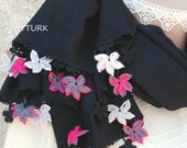 Turkish OYA Lace Crochet Pashmina stole shawl BLACK- Scarf Shawl For Her Gift For Women Winter Scarf Women Fashion Accessories
