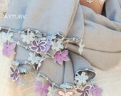 Turkish OYA Lace Crochet Pashmina stole shawl GRAY- Scarf Shawl For Her Gift For Women Winter Scarf Women Fashion Accessories
