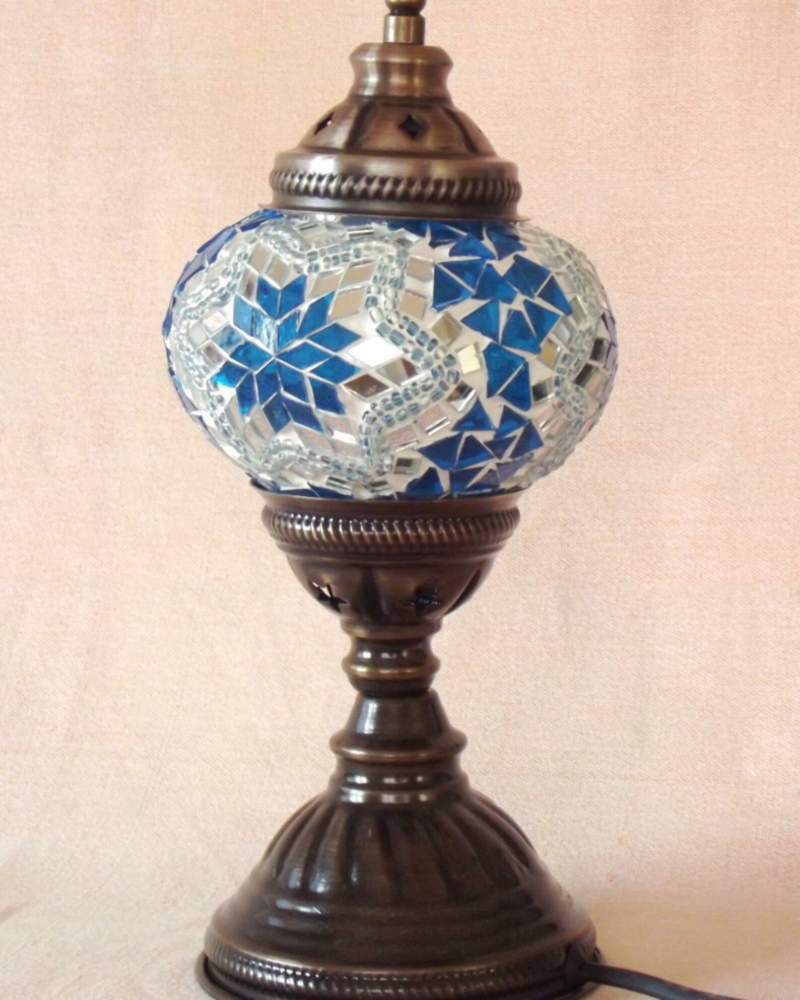 HANDMADE Turkish mosaic table lamp small/BLUE staind glass Etsy