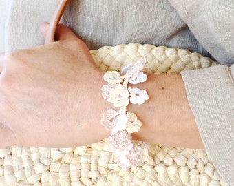 Turkish OYA Lace Bracelet BIJOU White/ Crocheted Jewelry Wedding Bib Flowers Accessories Dresses Jewelry