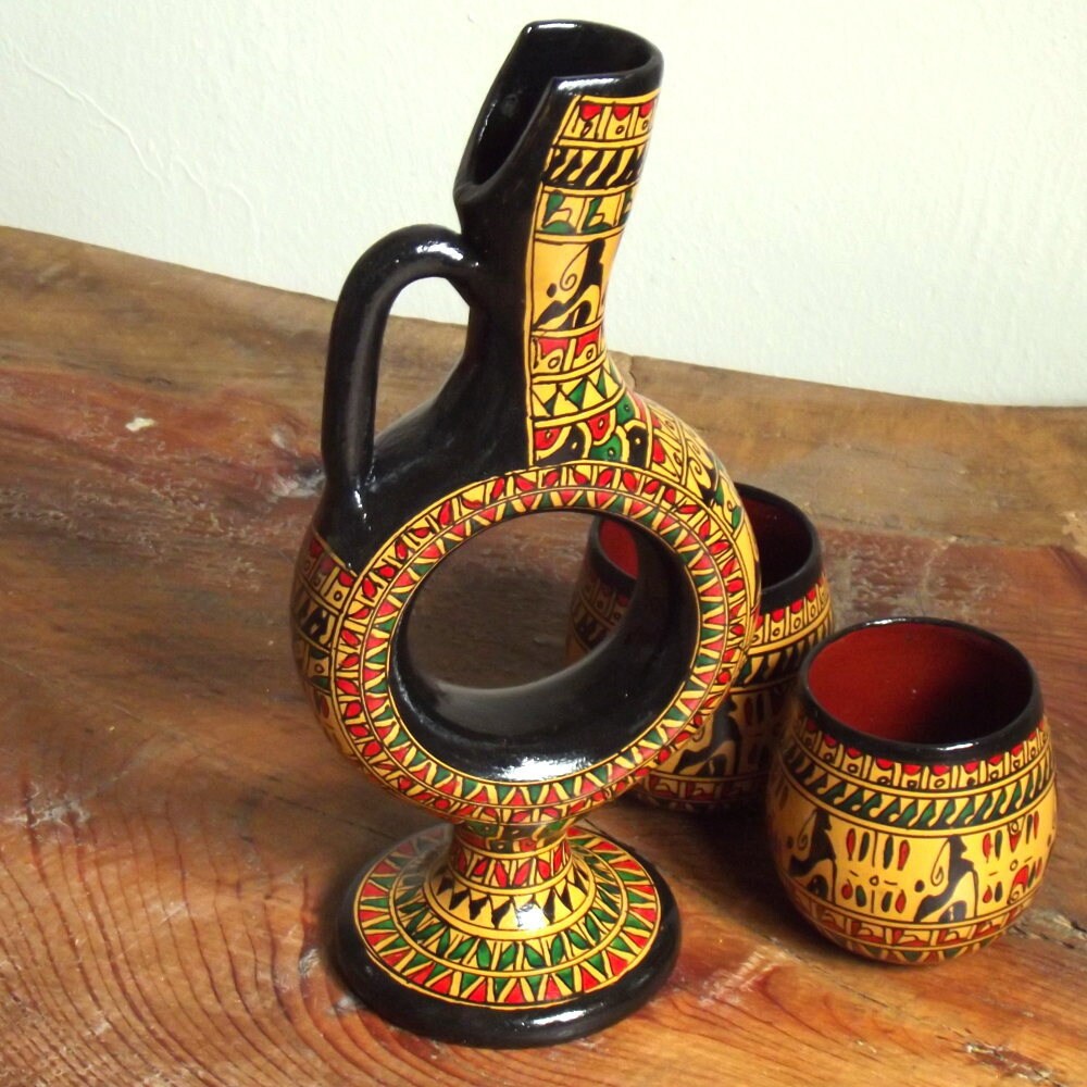 HANDMADE Hittite Design Pottery Wine Decanter Small YELLOW Etsy