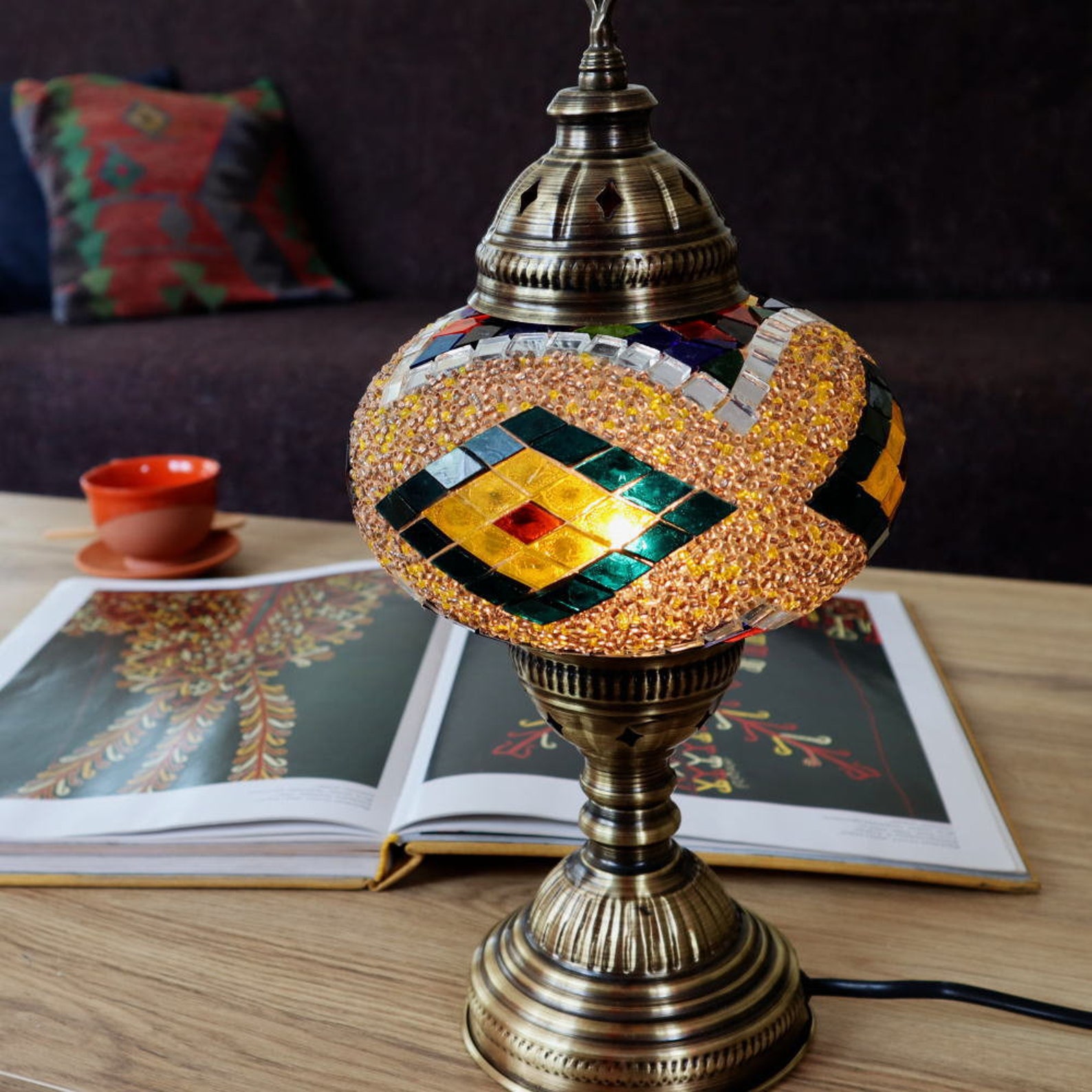 Handmade Turkish Mosaic Table Lamp Large Nazar Stained Glass Etsy
