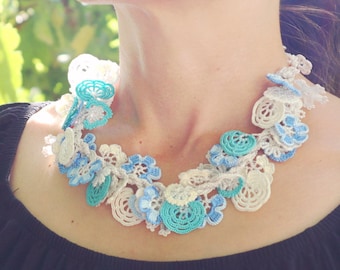 Turkish OYA Lace Necklace BIJOU Citrus- Crocheted Jewelry Wedding Bib Flowers Accessories Dresses Jewelry
