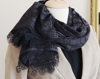 Turkish OYA Needle Lace Satin shawl/Shawl BLACK- Scarf Shawl For Her Gift For all season Women Scarf Women Fashion Accessories