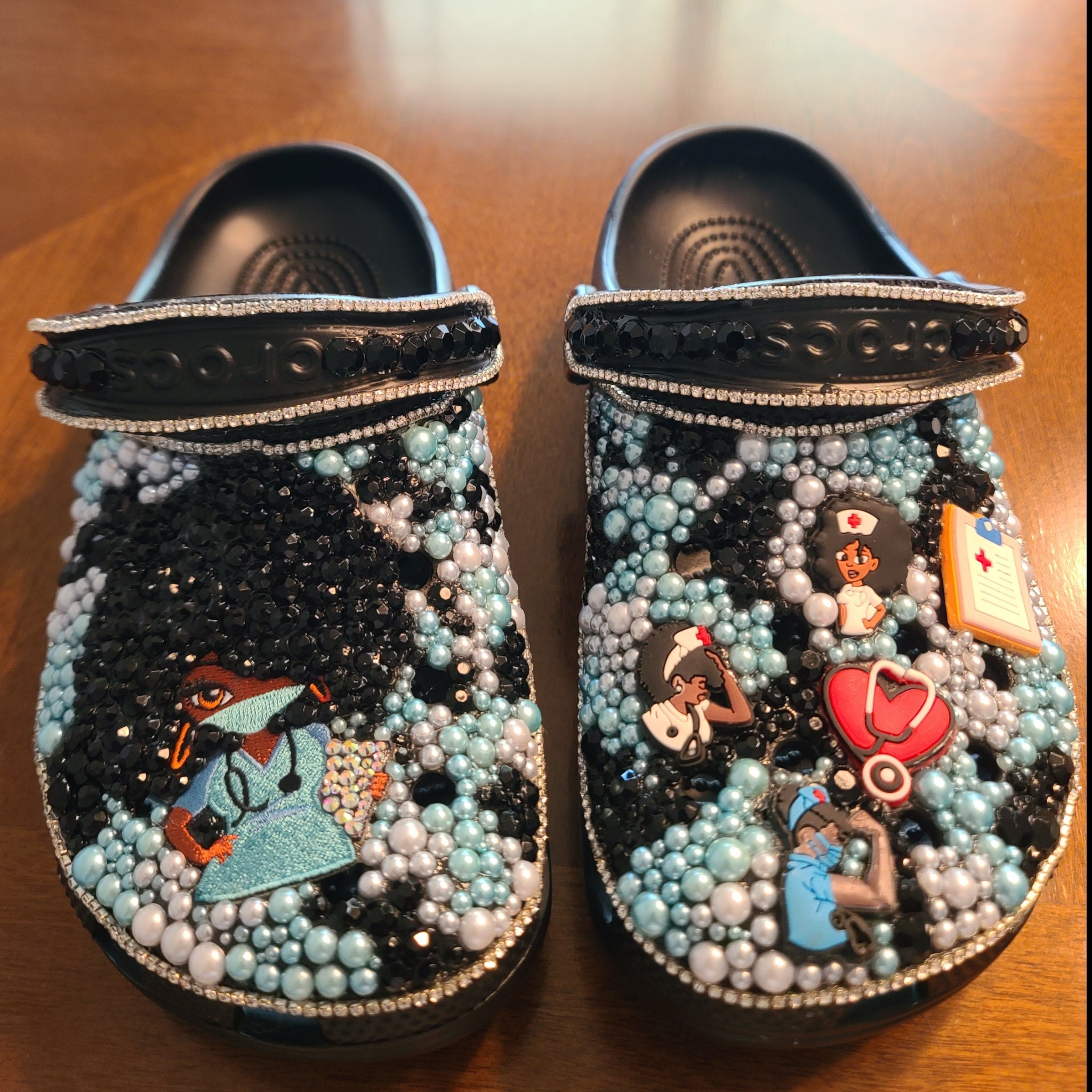 HOW TO BLING YOUR OWN CROCS- NURSE/ STNA MEDICAL FIELD THEMED SHOE CHARMS-  GLAM WORK CROCS 