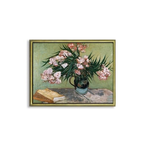 Póster de lienzo o cuadro de lienzo enmarcado Vincent van Gogh Jarrón con adelfas y libros
