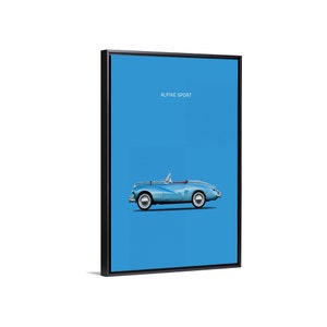 Può includere: Un'auto Alpine Sport blu e bianca su uno sfondo blu con il testo "ALPINE SPORT" sopra l'auto.